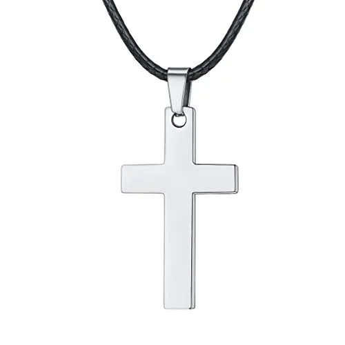 FaithHeart Edelstahl Herren Kreuz Anhänger aus Edelstahl Halskette Kette Religiöse Schmuck Männer Baseball Kreuz mit 22 Zoll Lederkette 2mm Breit