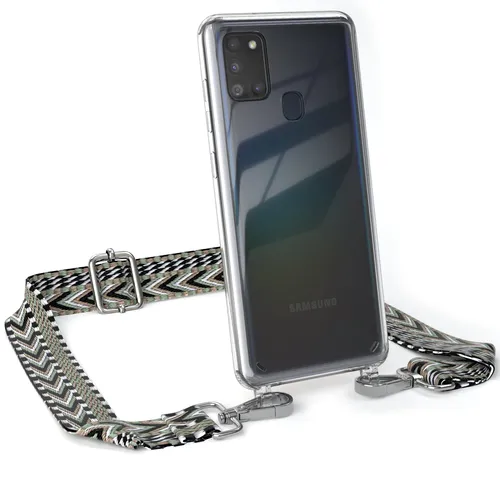 Handykette für Samsung Galaxy A21s Boho Schnur Hülle Band breit Grün / Schwarz