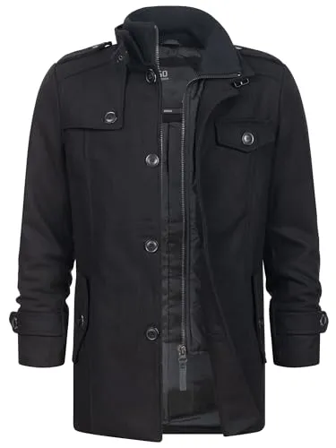Indicode Herren Brandon Kurzmantel mit Stehkragen | Stilvoller Wollmantel für Männer in Schwarz, XXL - Leicht wattierter Herrenmantel mit elastischem Stehkragen, zahlreichen Taschen und modernen Metallapplikationen. Ideal für den täglichen Einsatz und kombiniert Stil mit Funktionalität.