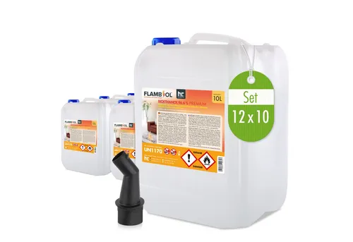 Höfer Chemie GmbH FLAMBIOL® Bioethanol 96,6% Premium - 10 L Kanister - Bioethanol für Ethanolkamine, hochrein und geruchsarm, sorgt für eine klare, rußfreie Flamme und ein stimmungsvolles Ambiente in jedem Zuhause.
