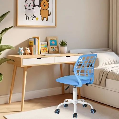 FurnitureR Kinderstuhl höhenverstellbar für Schreibtisch, ergonomischer bunter Jugendstuhl mit Rückenlehne & Armlehnen, Drehstuhl mit 5 Rollen, für Kinder 3–10 Jahre, bis 100 kg belastbar