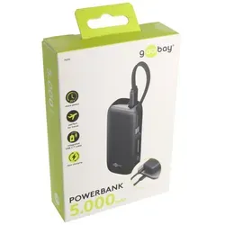 Goobay Powerbank 20.000 mAh mit integriertem USB-CTM-Kabel