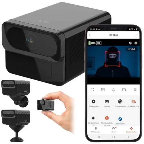 7links Spycam: 2K-Mini-IP-Kamera mit Dualband-WLAN, Nachtsicht, 4 Std. Akku, App (Minicam, Minikamera Funk)