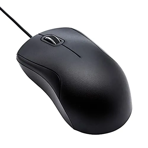 Amazon Basics leise USB-Maus mit 3 Tasten - Kabelgebundene ergonomische Maus mit 1000 dpi für präzise Kontrolle; ideal für diskrete Nutzung in Meetings oder nachts.