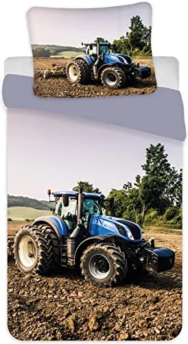 BrandMac Blau Traktor Kinder Bettwäsche-Set, 135 x 200 cm 80 x 80 cm, 100% Baumwolle