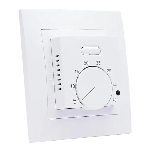 V Raumthermostat Fußbodenheizung, Fussbodenheizung Thermostat mit Drehregler und Schalter, Fußbodenheizung Elektrisch Regler mit Fühler 16 A, Unterputz Thermostat für Häuser Schlafzimmer 230