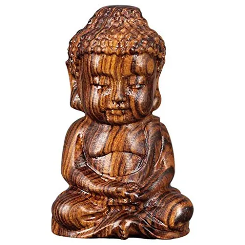 Ouceanwin Mönch Buddha Figuren Deko Skulptur Holz Betende Buddha Statue Sitzender Kleine Buddha Meditations, Handgeschnitzter Buddah Dekofiguren für Tischdeko, Wohnaccessoire
