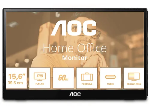 AOC 16T3EA - Tragbarer 16 Zoll Monitor - Monitore: 16 Zoll Full-HD-Display mit USB-C Anschluss, integrierten Standfuß und flimmerfreier Technologie für komfortables Arbeiten unterwegs.