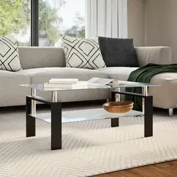 vidaXL Couchtisch Grau Transparent 95x55x40 cm - Moderner Couchtisch aus Hartglas mit stabilen Melaminbeinen. Elegantes Design auf 2 Ebenen bietet zusätzlichen Stauraum. Leicht zu reinigen und ideal für jedes Wohnambiente.