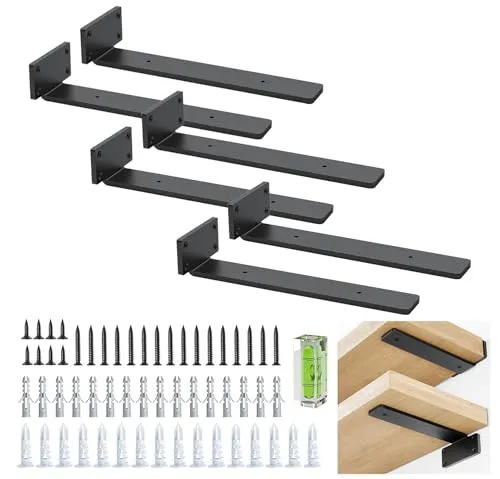 Pack Regalhalterung, Schwebende Regalträger, 25 cm, Robuste Regal Winkel (0.4 cm), Dickes Metall, Weiße Schwebende Regalhalterungen Mit Modernem Eisen-Finish - Schwarz 6