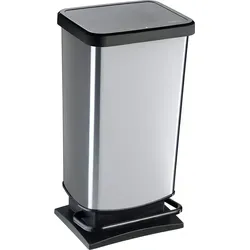 Rotho Treteimer Paso 40 L metallic silber - Stylischer Treteimer mit 40 L Fassungsvermögen, ideal für müheloses Entsorgen und platzsparend in jedem Haushalt.