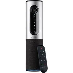 Logitech ConferenceCam Connect - Videokonferenzkamera in Silber mit 1080p Auflösung, ideal für professionelle Meetings. Integrierter Akku für kabellose Nutzung und exzellente Audioqualität dank Dual-Stereomikrofonen.