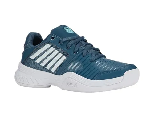 KSwiss Tennisschuhe Court Express Indoor/Carpet tealblau/weiß Kinder, Größe 33 (1,5) - Wanderschuhe für Kinder, ideal für Komfort und Unterstützung auf dem Platz mit atmungsaktiven Meshanteilen und Teppichsohle für besten Tragekomfort.