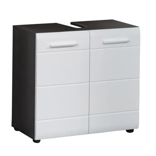trendteam smart living Waschbeckenunterschrank - Modern und Pflegeleicht - Waschplätze - Moderner Waschbeckenunterschrank in Sardegna Rauchsilber mit Weiß Hochglanz, bietet praktischen Stauraum mit zwei Türen und Einlegeboden, ideal für jedes Badezimmer.