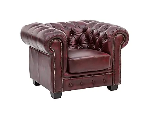 Woodkings® Chesterfield Sessel antik Echtleder Bürosessel Polstermöbel Designsessel Federkern Unikat Herrenzimmer englisches Leder Stilsessel (antik rot)