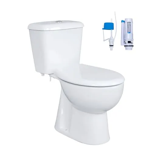 Stand-WC mit Keramik-Spülkasten und Softclose WC-Sitz - Hochwertiges Stand-WC mit Abgang Boden, elegantem Aufsatz-Spülkasten und Softclose-Funktion für leises Schließen. Ideal für moderne Badezimmer.