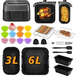 Heißluftfritteuse zubehör für Philips airfryer zubehör, für Philips Airfryer Dual Basket 3000/5000 Serie,Leicht zu reinigen,Backform, BPA-frei... - Schwarz