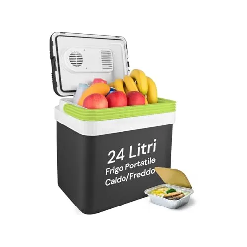 Avilia Tragbarer Kühlschrank, 24 l, warm/kalt – elektrischer Camping-Kühlschrank für Auto und Haus, mit Eco-System, doppelte Stromversorgung 12 V/230 V, Schwarz