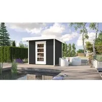 Weka Holz-Gartenhaus WekaLine Flachdach 205 cm x 284 cm - Holz-Gartenhaus mit modernem Design, stabiler Konstruktion und einfacher Montage. Ideal für Gartenutensilien oder als Freizeithaus, mit 4,3 m² Grundfläche und 28 mm Wandstärke.