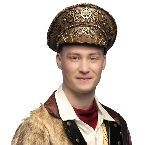 Boland Kostüm Steampunk Mütze Gearpunk braun mit Zahnrädern Unisex Kostüm-Accessoire, Größe 57 cm, mit Schirm, retro-futuristisch