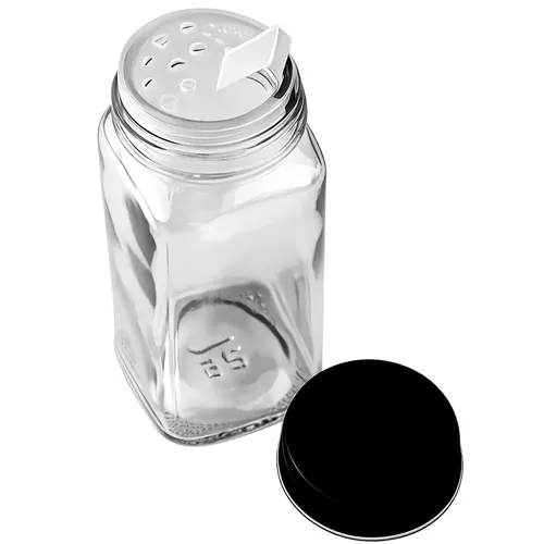 Quadratisches Glas, 120 ml, Schraubdeckel, Durchmesser 42 mm, mit Sieb