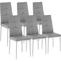 TECTAKE Esszimmerstühle 6er Set grau mit Glitzersteinen - Stühle für Esszimmer, stilvolles Design mit Glitzersteinen, hoher Sitzkomfort und pflegeleichtes Kunstleder, ideal für trendbewusste Wohnräume.