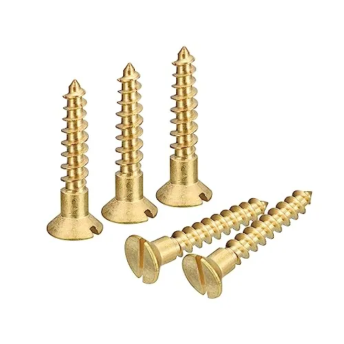 sourcing map 25Stk Messing Holz Schrauben M4x25mm Geschlitzt Antrieb Flach Kopf Selbstschneidend Schrauben Senkkopf für Holzarbeiten Möbel