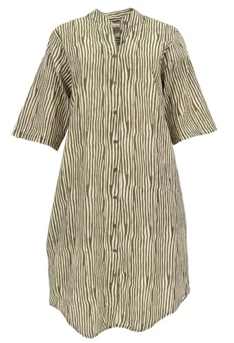GURU SHOP Boho Hemdkleid - Lange Gestreifte Tunika in Grün für Damen, Size:S - Elegantes Boho Hemdkleid aus leichter Baumwolle, ideal für warme Tage. 3/4 Ärmel und schmaler Schnitt sorgen für stilvollen Komfort. Perfekt solo oder kombiniert mit Hosen.