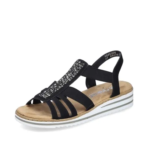 Keilsandalette RIEKER für Damen, Gr. 39, schwarz - Wanderschuhe: RIEKER Keilsandalette aus Lederimitat mit Gummizügen für optimalen Sitz und Komfort, ideal für den Sommer!