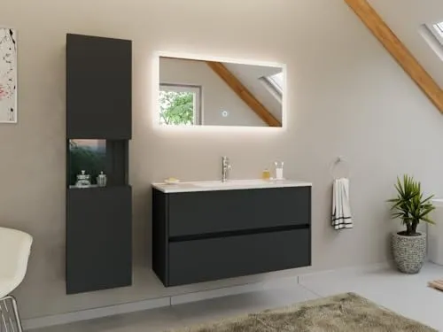 Magnolia Home Badmöbel Set Taifun 3tlg. mit LED Spiegel & Hochschrank