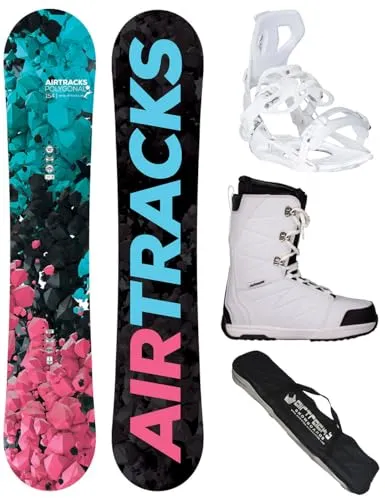 Airtracks Damen Snowboard-Set Freestyle Freeride Polygonal Hybrid Rocker 154 + Snowboard Bindung Master W + Snowboardboots Star W 40 + Sb Bag
