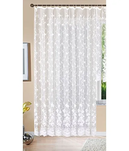 Gardine Store Jacquard Koblenz Weiß 245x450 cm - Hochwertiger Voile Store mit Kräuselband, ideal für jedes Zimmer, pflegeleicht und waschbar bis 40 Grad.