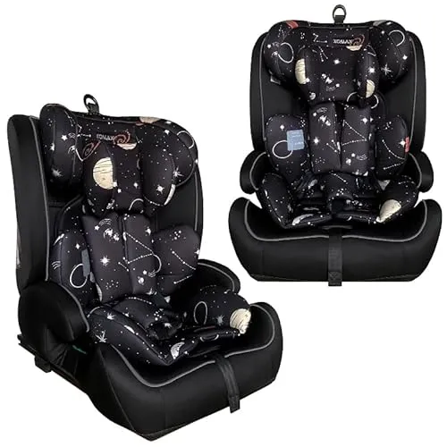 XOMAX HC02S Kindersitz ISOFIX 9–36 kg | ECE R129 i-Size | Gruppe 1/2/3 mit 5-Punkt-Gurt & Top Tether | mitwachsender Auto-Kindersitz höhenverstellbar, Sitzerhöhung (Weltall)
