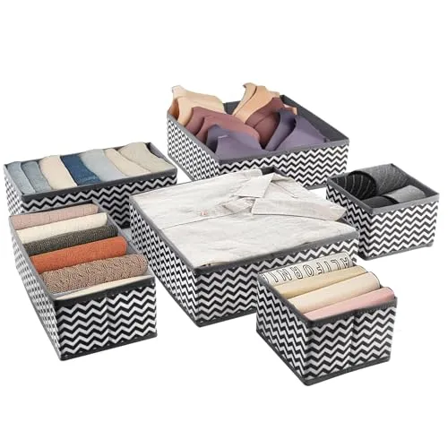 Mezzar Unterwäsche Organizer, 6-Teiliges Set Schubladen Organizer Ordnungsboxe Faltbare Socke, Unterwäsche, BH, Krawatte Drawer Organizer Weiß Grau