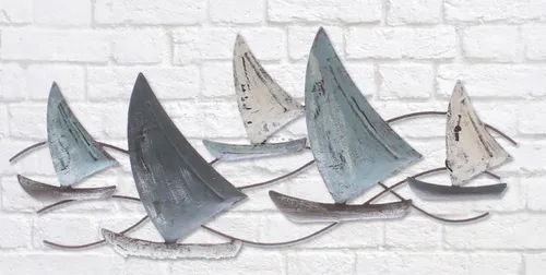 dekorative filigrane Wanddeko Wandobjekt aus Metall Motiv Segelboote
