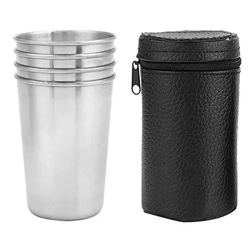 MAGT Kaffeetasse Edelstahl, 4 Stück Camping Tasse Tragbare Kaffeebecher Teetasse Leichter Becher für Outdoor Camping Reise (L)