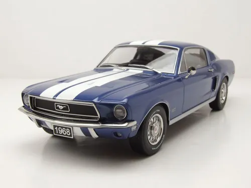 Ford Mustang GT Fastback 1968 Modellauto 1:18 blau metallic - Detailgetreues Standmodell im Maßstab 1:18, ideal für Sammler und Fans von klassischen Sportwagen, inklusive OVP und aus robustem Die-Cast-Material.