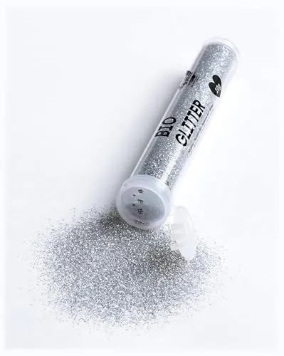 folia Bio-Glitter bunte Farbauswahl 10g umweltfreundlicher Glitzer nachhaltiges Bastelmaterial Dekorieren biologisch abbaubarer Kunststoff feine Körnung Silber