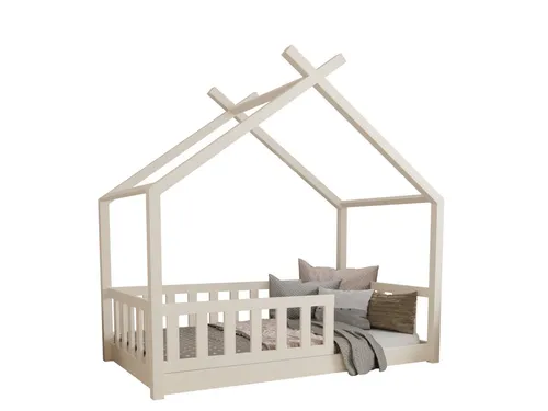 Deine Möbel 24 Hausbett Kinderbett STAR PLUS für 1 Kind – Weiß Grau Kiefer Natur Beige Rosa (80x180 bis 140x200)