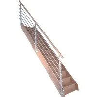 StarWood Treppe Rhodos Buche Gerade mit Edelstahl-Geländer - Hochwertige Massivholztreppe aus zertifiziertem Buchenleimholz. Mit geschlossenen Setzstufen und modernem Design-Geländer aus Edelstahl für individuelle Raumgestaltung und hohe Stabilität.