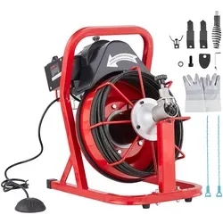 VEVOR Rohrreinigungsmaschine 50 FT x 3/8 Zoll - Rohrreinigungswellen mit 250 W Leistung, automatischer Zufuhrkontrolle und 4 Schneidern für mühelose Reinigung von 2
