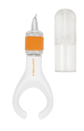 Fiskars Finger-Drehbastelmesser/-cutter, Für Rechts- und Linkshänder, Gesamtlänge: 17,6 cm, Qualitätsstahl/Kunststoff, Weiß, 1003756