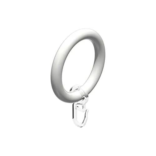 Interdeco Gardinenstangen Ringe mit Faltenhaken/Gardinenringe in Weiß/Kunststoff für 28 mm Ø (10 Stück)