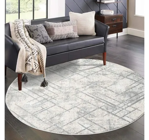 carpet city Teppich Wohnzimmer Grau 160 cm Rund - Klassisch Modern mit Vintage-Optik - Teppich für Wohnzimmer, Schlafzimmer oder Esszimmer, strapazierfähig und pflegeleicht, schafft eine gemütliche Atmosphäre mit modernen geometrischen Motiven im Vintage-Style.