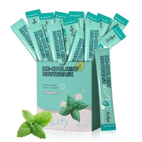 Liillya Mundspülung in Reisegröße, Milde Minze Reduziert Zahnbelag Frischer Atem Mundwasser gegen Mundgeruch chützt gegen Karies & Zahnfleischprobleme Sanfte Mundpflege ohne Alkohol & Fluorid 20 Pack