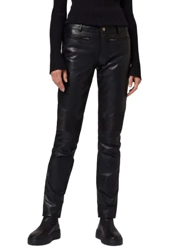RICANO Donna - Damen Lederhose in Biker-Optik (Slim Fit/Regular Waist) - echtes (Premium) Ziegen Leder (Schwarz, L)