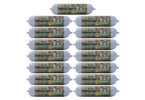 MyMenue4Dogs Hundefutter Pferdewurst - 15x 400g - Hundefutter aus 15 x 400 g Pferdewurst mit Kartoffeln, ideal auch für futterempfindliche Hunde. 100% natürliche Zutaten ohne Zusatzstoffe, hergestellt in Bayern.