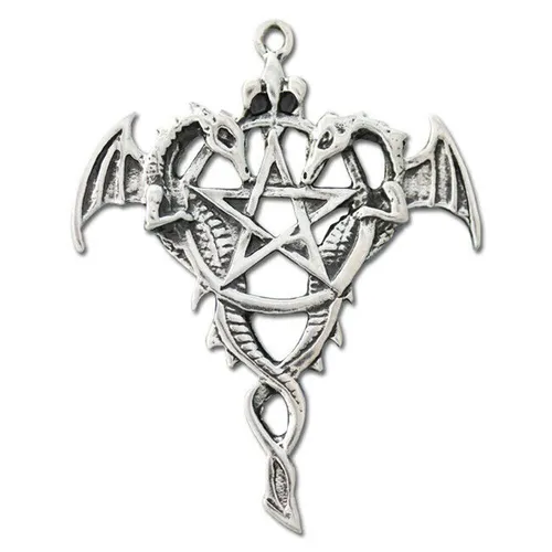 Draco Pentagramm Schmuck Anhänger versilbert mit Kette und Satinbeutel 34x43mm