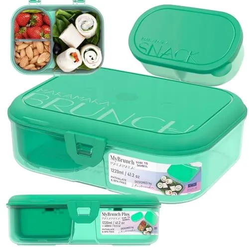 MAKAMAKA Bento Box Brotdose Kinder 1220 ml + 400 ml Mint – BPA-freie Snackbox mit Fächern, Mikrowellen- und Spülmaschinenfest- Brotdose Erwachsene, Lunchbox ideal für Schule Büro Picknick