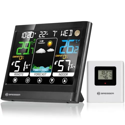 Bresser MeteoTemp BF - Funk Wetterstation mit Touch-Display, präzise Wetter- und Raumklima-Informationen, erweiterbar mit zusätzlichen Sensoren